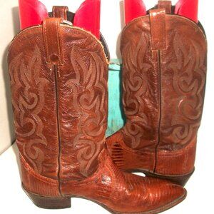 J. Chishom Vintage Handmade Embossed-Leather & Teju Lizard Cowboy Boots 10.5D
